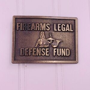 Vintage Firearms Legal Defense Fund Brass Tone Belt Buckle Lady Justice HJ